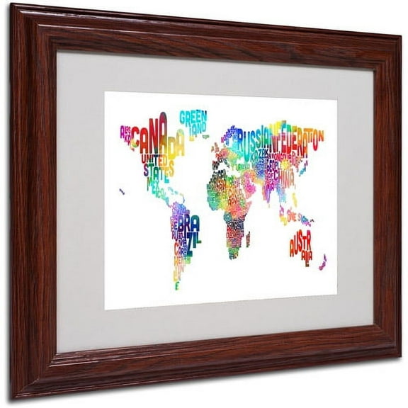 Trademark Fine Art "World Text Map" Matted Framed Art by Michael Tompsett
