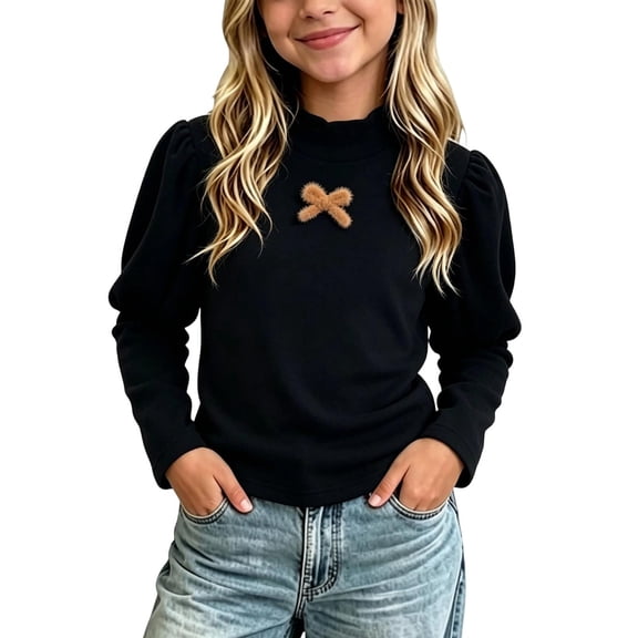 Hurxie Girls Puff Long Sleeve Shirts Casual Crewneck Tops 0-1Years