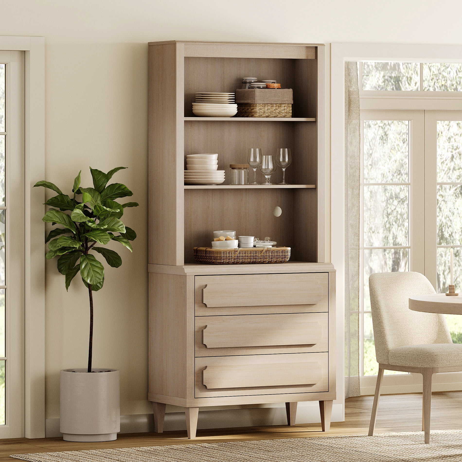Tall Bookshelf with Drawers, 72.8 Inch Vintage Wood Bookcase with Storage