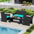 thumbnail image 1 of Costway 4 PCS Patio Conversation Set with Seat Cushions & Tempered Glass Tabletop, Porch Turquoise + Black, 1 of 10