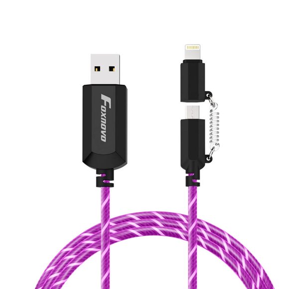 MesaSe Visible EL Flowing Light Charging Cable & Micro USB Charge and Sync EL Light Cable Light up Charging Sync Data Cable for Android and i-Product (Purple)