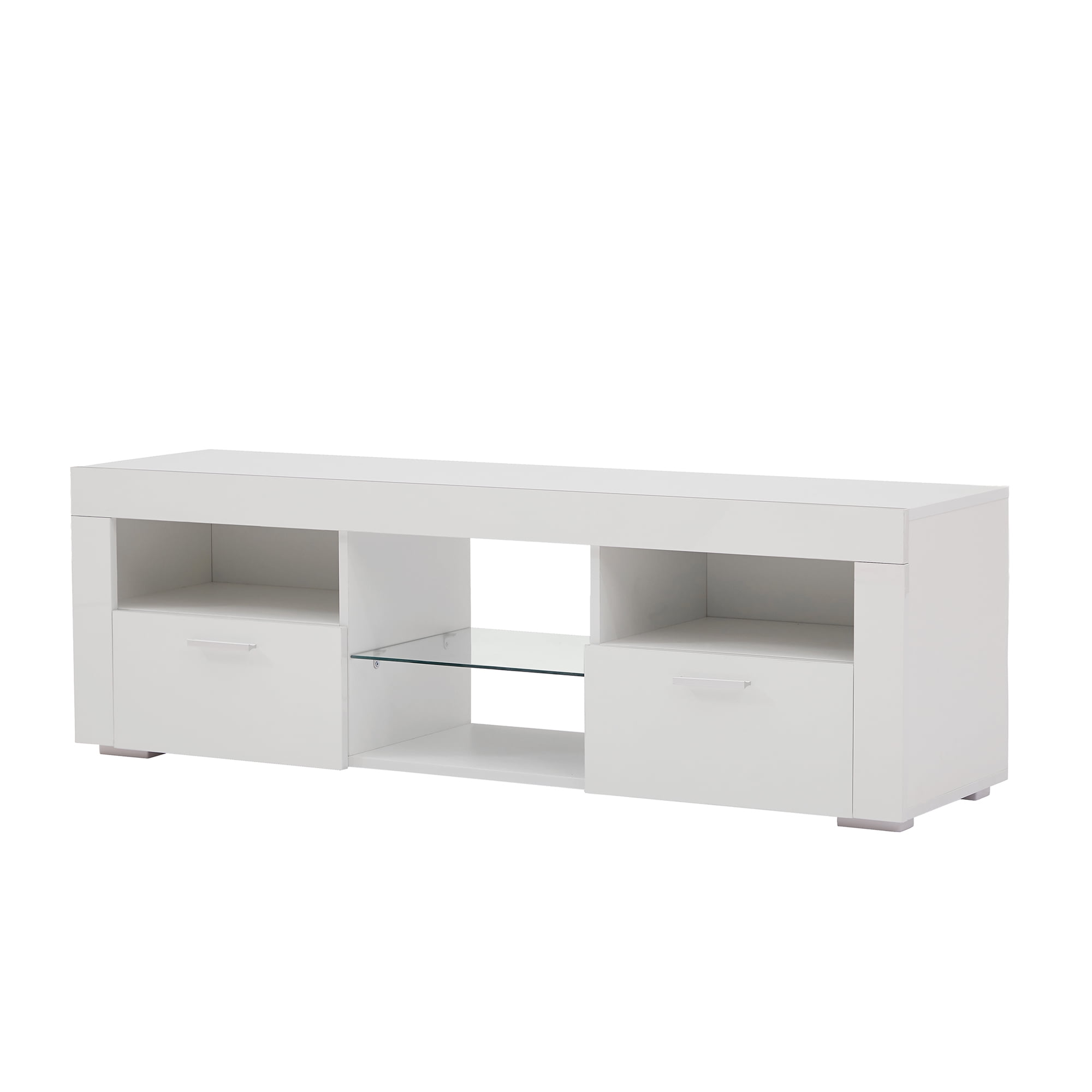 Segmart High Gloss TV Stand for 55 inch TV, Modern White LED TV Stand