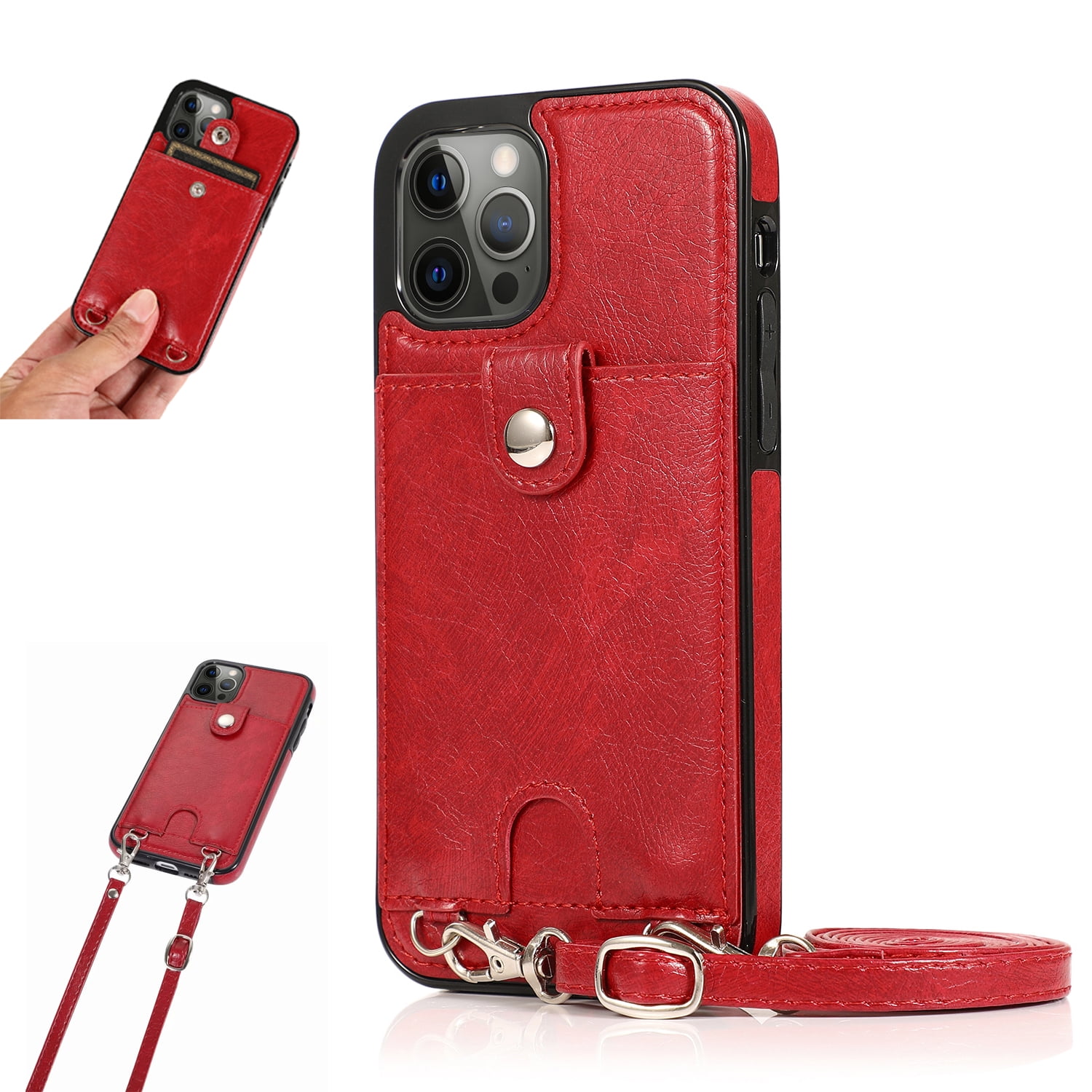 Adjustable Shoulder Strap Card Can be Placed Can be Used as a Mobile Phone Holder PU Leather Phone Lanyard Strap Case Holder Crossbody Case for iPhone 12/13/Pro