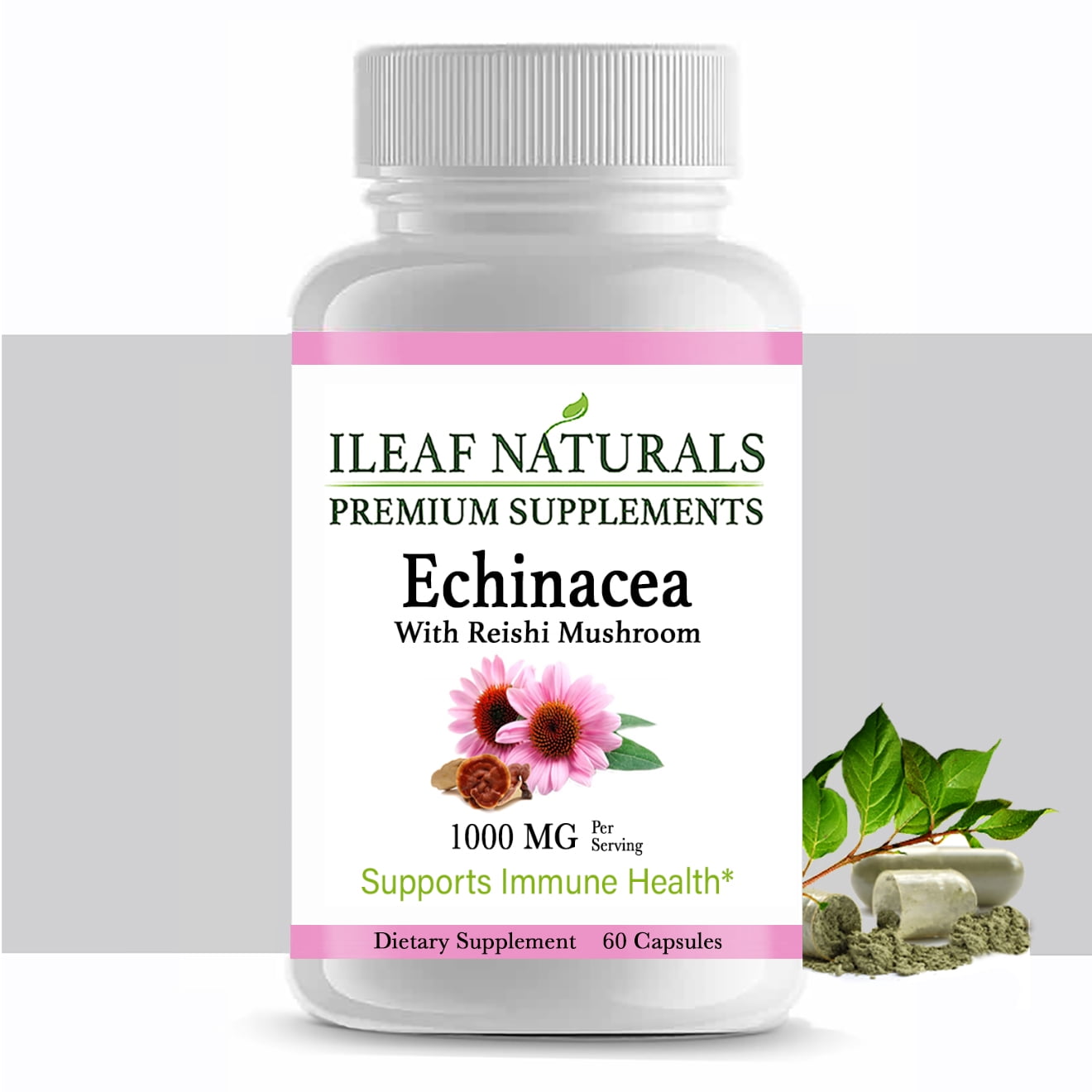 Ileaf Naturals Echinacea with Reishi Mushroom - 60 Veggie Capsules