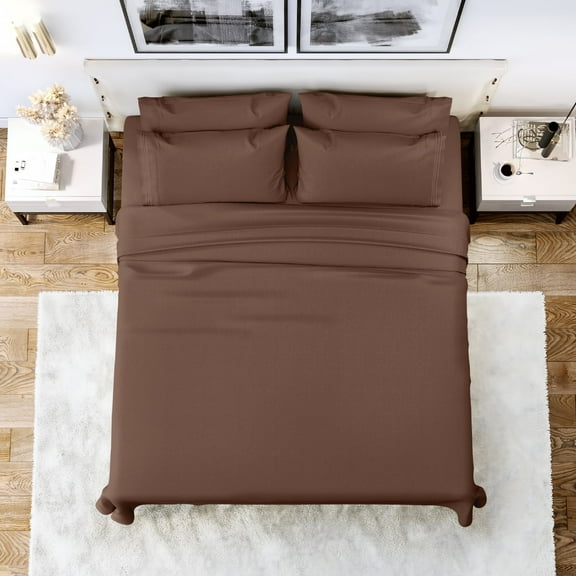 Lux Decor Collection Bed Sheets Set Queen Size, Deep Pocket 6 Pc Bed Sheet Set - Hotel Luxury Brushed Microfiber Sheets, Brown