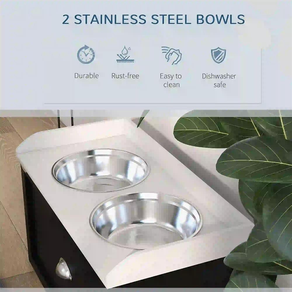 Topcobe Pet Feeding Station Pet Dish Bowl Set with Storage, 2 Elevated Dog Bowls for Large Sized Dogs, Dog Bowl Stand, Dog Feeding Station, White and Black