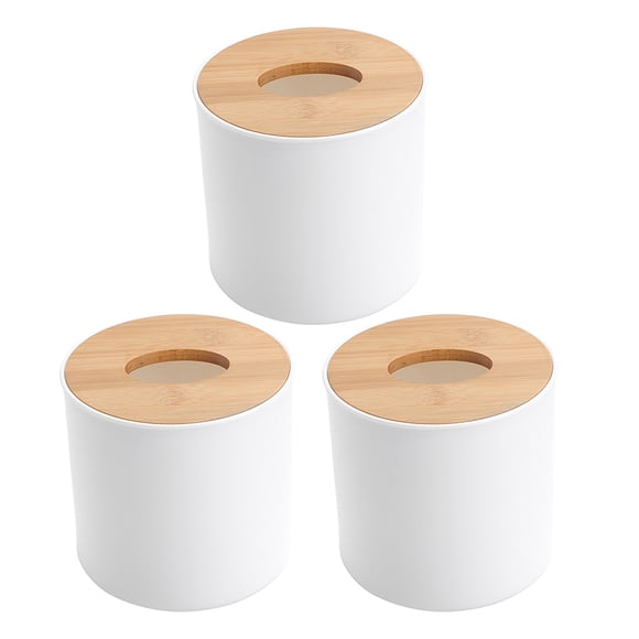3 cajas de pañuelos de madera redondas modernas, decorativas, de madera natural, para encimeras de baño y tocador