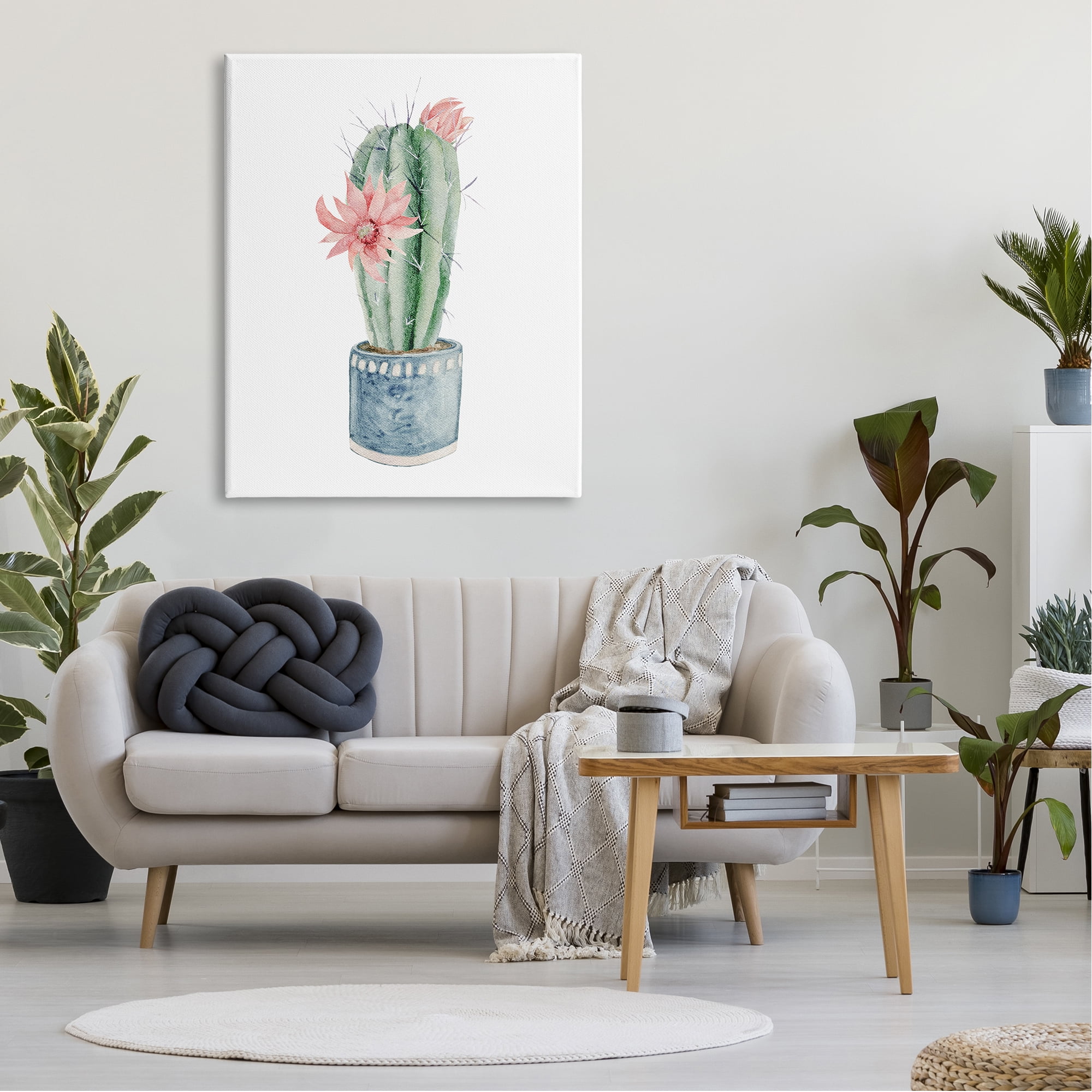 Stupell Industries Cute Minimal Cactus Blossoms Plant Watercolor Illustration Gallery-Wrapped Canvas Print Wall Art, 36x48, by Mela Fay