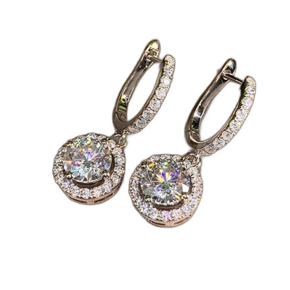 LINXIQIN Womens 14K White Gold Plated Earrings with Cubic Zirconia 2 Piece Set