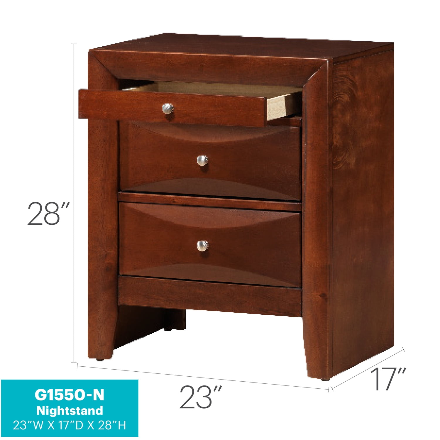 Glory Furniture Marilla 3 Drawer Nightstand in Cherry