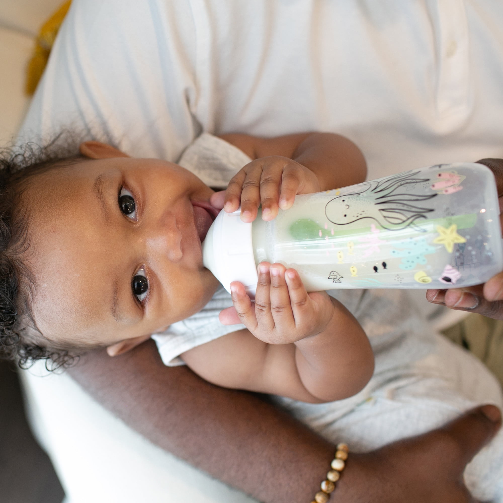 Dr. Brown's Natural Flow Anti-Colic Options+ Wide-Neck Baby Bottle, Ocean Decos, 9oz/270ml, Level 1 Slow Flow, 0m+, 2 Pack