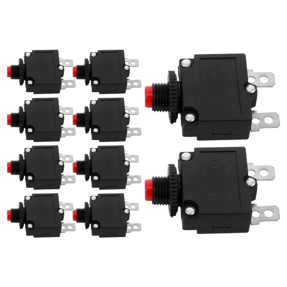 ETEREAUTY 10Pcs Black Push Button Circuit Breaker with Thermal Overload Protection and Manual Reset