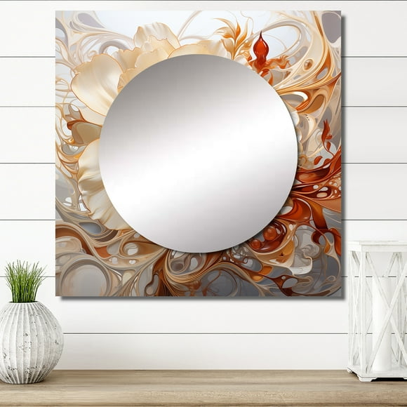 Designart "Blossoming Magical White Magnolia Serene Bloom" Rose Square Mirror For Wall Decor - Large Orange Square Printed Wall Mirror Art - Wall Mounted Square Large Mirror