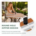 thumbnail image 4 of Round Outdoor Tablecloth with Umbrella Hole and Zipper, Burnt Orange Grey Stripe Tablecloth with Elastic Waterproof, Minimalist Farmhouse Striped Patio Table Covers for 36" - 44" Picnic Pool Tables, 4 of 9