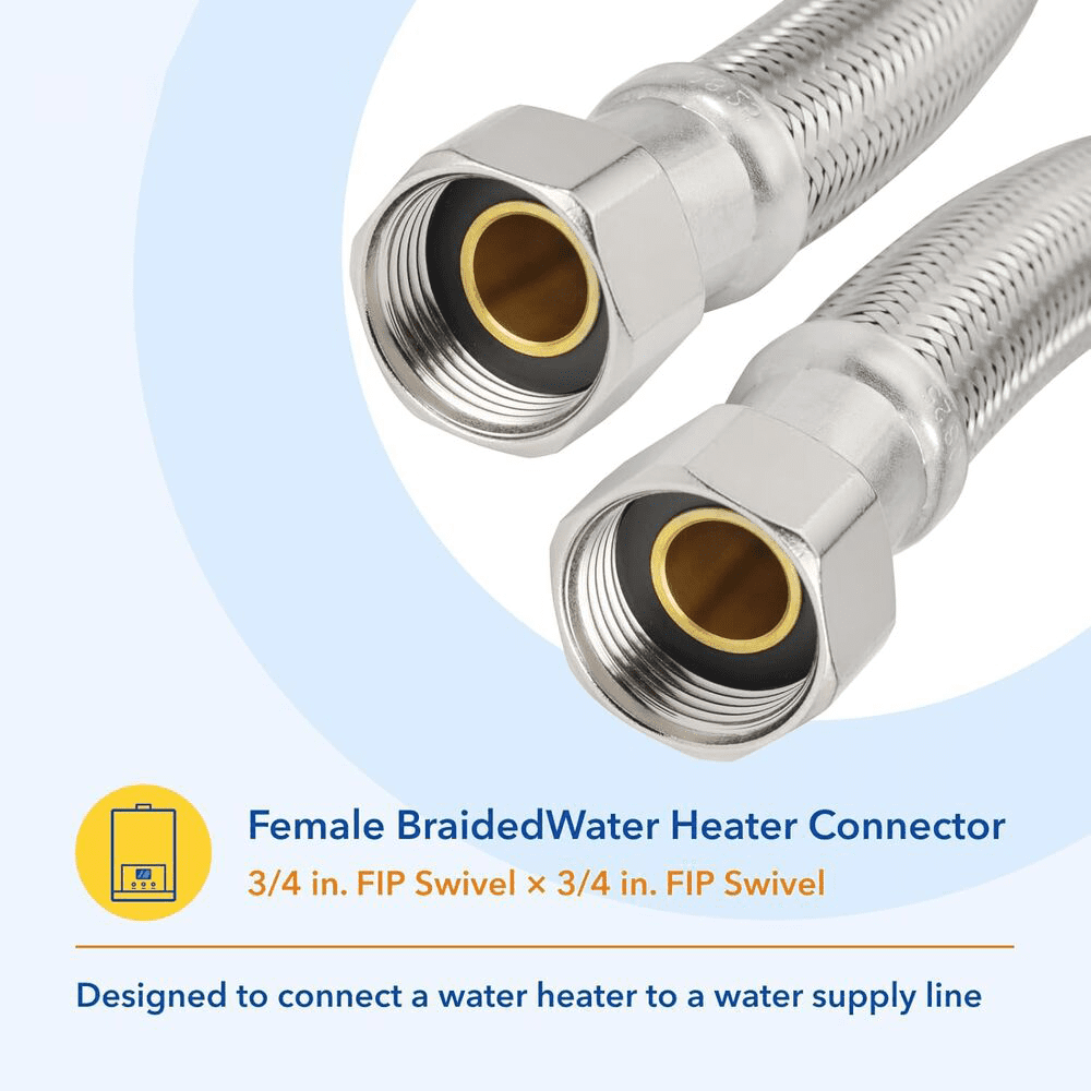 Krydros 18" Stainless Steel Braided Water Heater Connector, 2-Pack