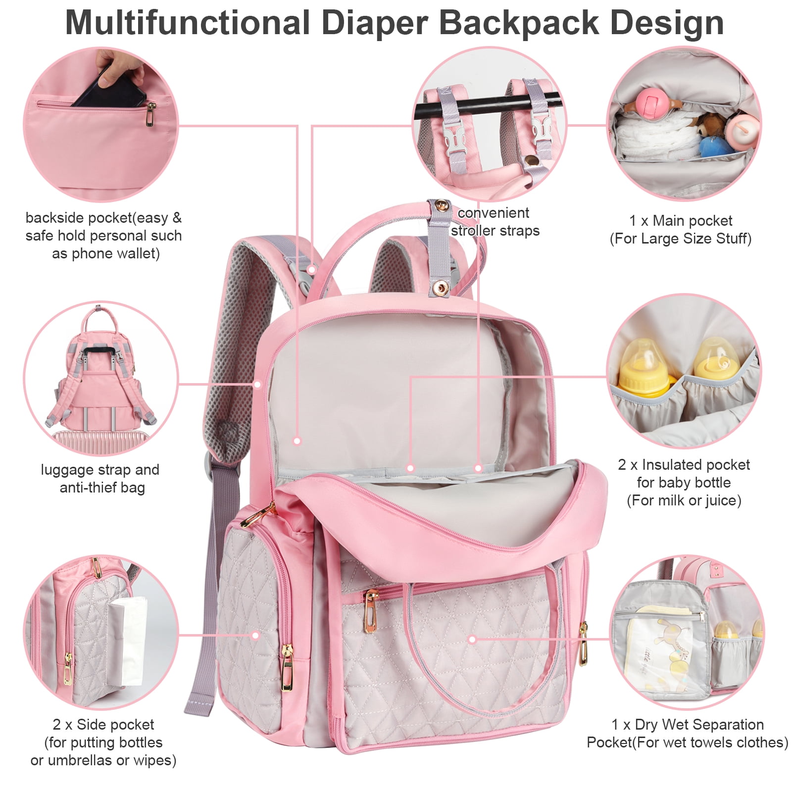 AOMAY Diaper Bag Backpack - Mommy bag for hospital, Travel backpacks, Large Capacity, Multifunctional