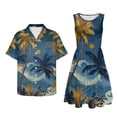 thumbnail image 5 of Garronmavis Palm Tree Couple Matching Hawaiian Outfits Mens Short Sleeve Shirt Size XL and Women's Tank Dress Polyester Casual Sleeveless Sundresses, 5 of 7
