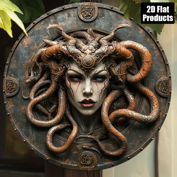 HELLOYOUNG Vintage Medusa 2D Flat Aluminum Sign – 8x8" Round Wall Art, Perfect for Bar/Kitchen Decor & Friend Gift