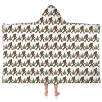 Brown Bigfoot and Pine Tree Pattern Hooded Bath Towel，50"x30" for Ages 3 To 12 Kids, Quick Dry Lightweight Soft Microfiber Hood Beach Towel Cover Up for Kids