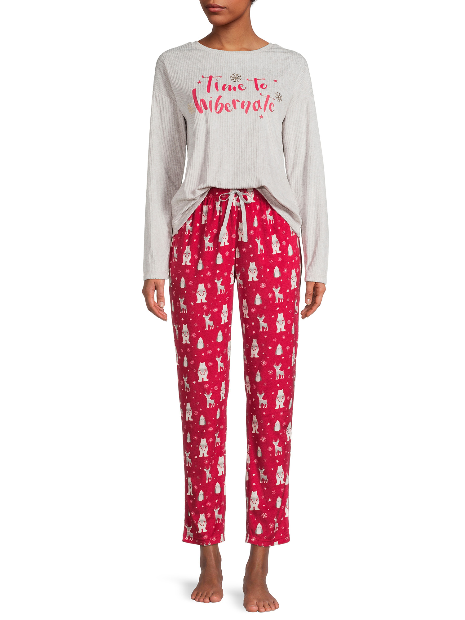 Be Yourself Women's and Women's Plus Size Sleep Top and Pants Pajama Set, 2-Piece