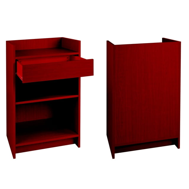 Well Top Melamine Wood Cash Register Stand with Drawer, Walnut