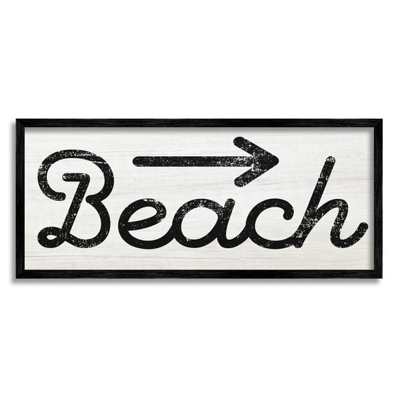 Stupell Industries Weathered Beach Direction Sign Rustic Arrow Symbol Graphic Art Black Framed Art Print Wall Art, Design by Daphne Polselli