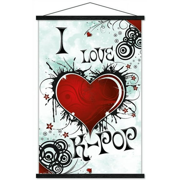 I Love K-POP Wall Poster with Wooden Magnetic Frame, 22.375" x 34"
