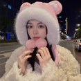 thumbnail image 1 of Gorro de felpa con orejas de oso lindo de estilo coreano para mujer, protección para las orejas de invierno que combina con todo, punta cerrada, grueso y cálido, gorro Lei Feng, 1 of 5