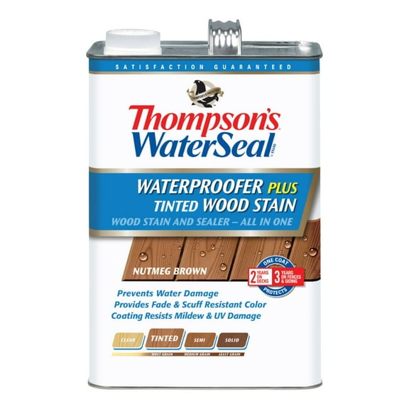 Thompson's WaterSeal Waterproofer Plus Tinted Wood Stain, Nutmeg Brown, 1 Gallon
