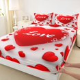 thumbnail image 3 of Homewish Cartoon Heart Print Twin Sheet Sets,Romantic Loves Pattern Twin Fitted Sheet,White Red Flat Sheet For Girl Teens,Breathable Home Decor,3-Piece, 3 of 7
