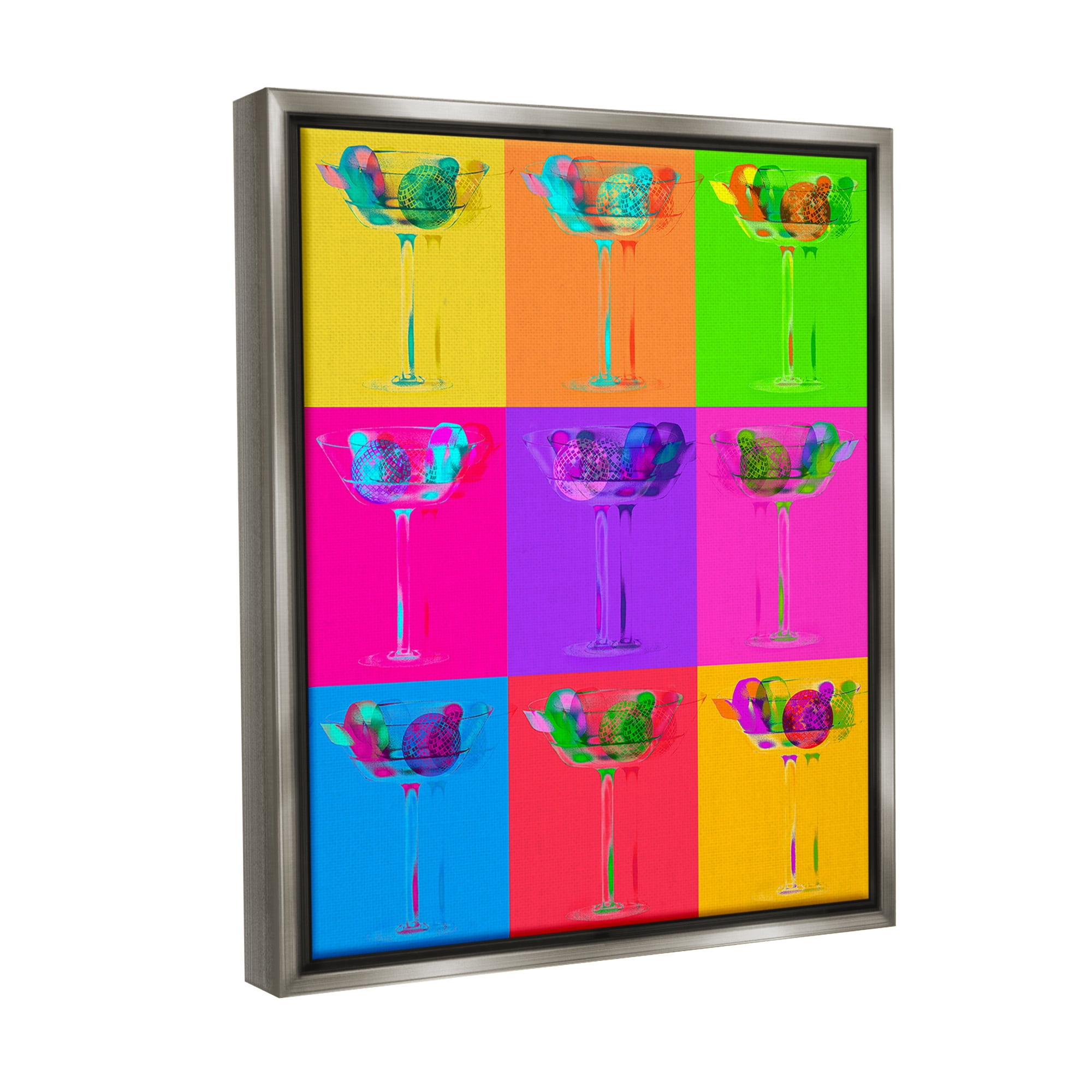 Stupell Industries Pop Style Martinis Food & Beverage Painting Gray Floater Framed Canvas Art Print Wall Art, 25 x 31