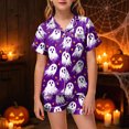 thumbnail image 2 of KPOPLK Girls Halloween Sleepwear Set 2-13Y 2Pcs Pumpkin Print Short Sleeve Button Down Shirt with Shorts Jammies,Size 10-11 Years, 2 of 5