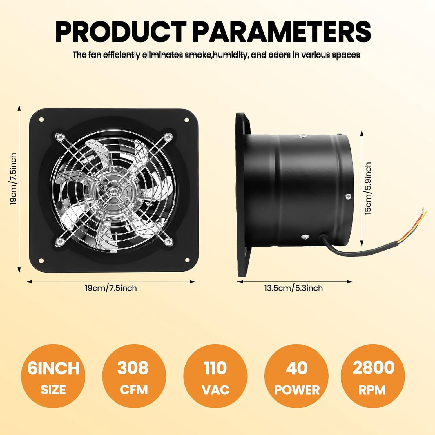 Miumaeov 6 inch Exhaust Fan, 308CFM Wall Mounted Vent Fans, Ventilation Blower for Ceiling Bathroom Attic Window Basement Ventilation Fan, 110V 40W 60Hz