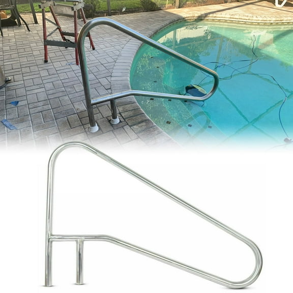 Kojem 55" Pool Handrail Swimming Pool Hand Rail In-ground SPA Pool Handle Outdoor Pool Stair Security Rail Silver 304 Stainless Steel