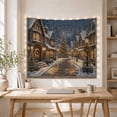 thumbnail image 3 of Snowy Village on a Lantern-Lit Road, Peaceful Illustration for Winter Decor Lovers, Festive Home Art, Christmas Gift, Tapestry Wall Hanging for Living Room and Bedroom, 3 of 7