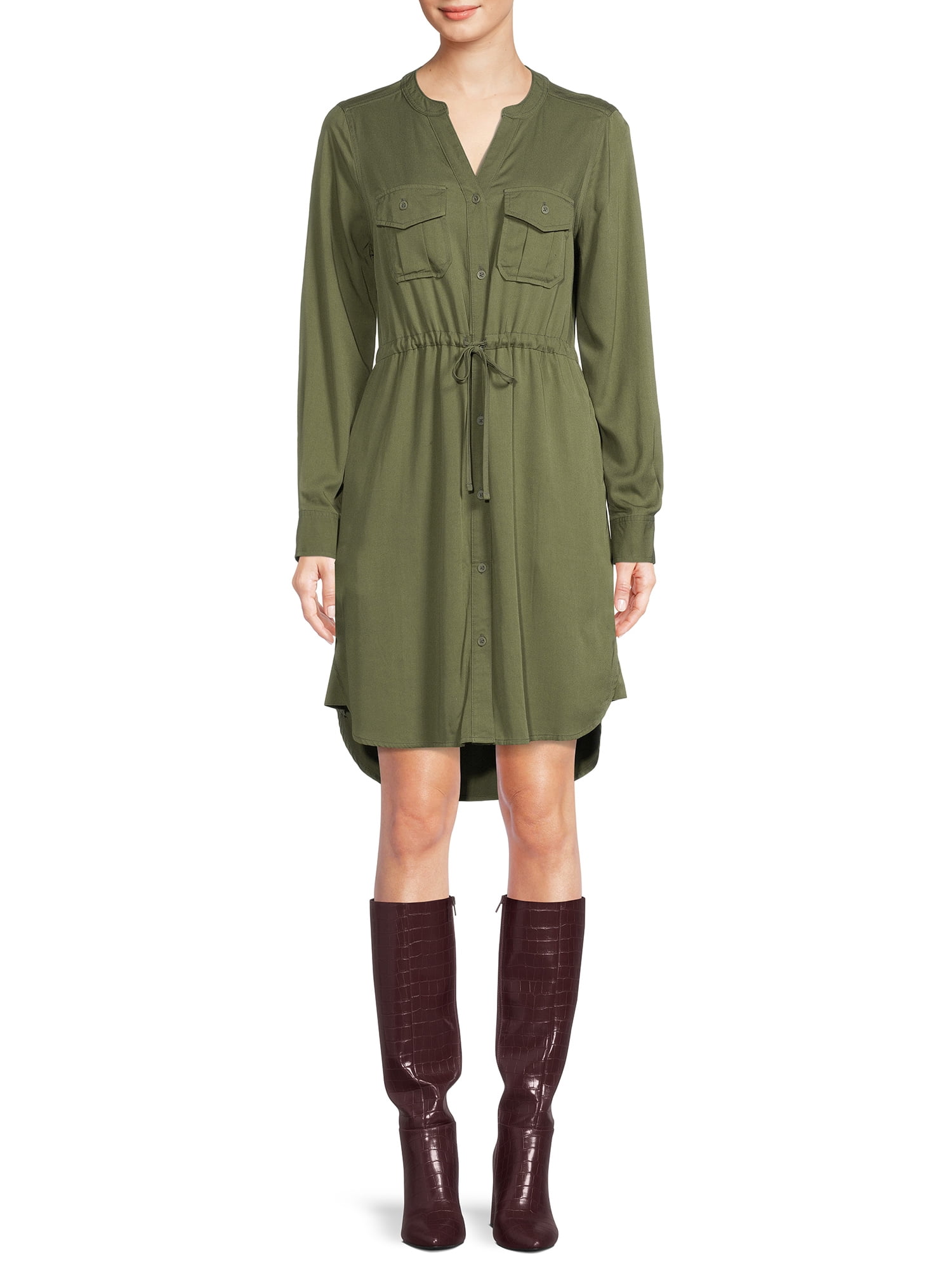 Time & Tru Women's Long Sleeve Utility Shirt Dress
