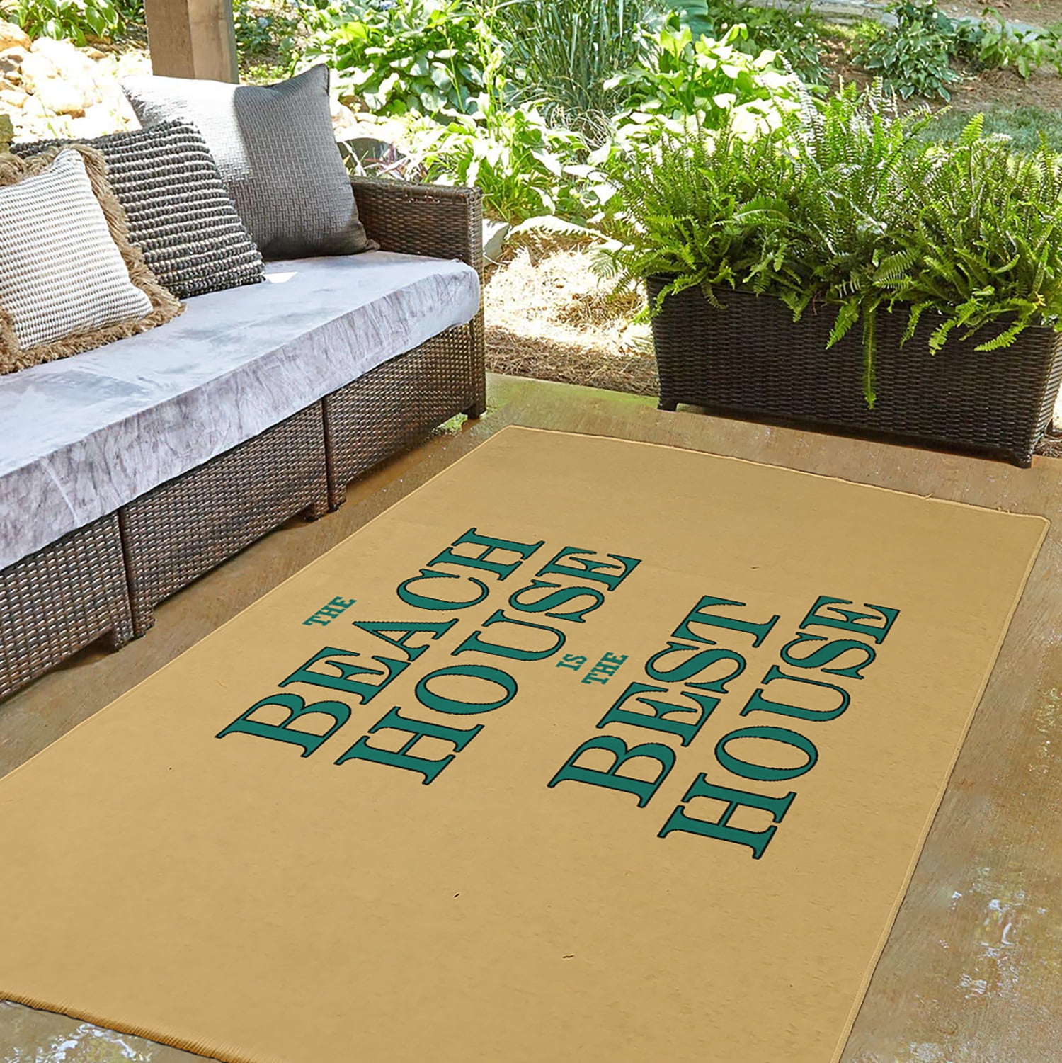 3' x 5' Simply Daisy Beach House Best House Beach Style Chenille Area Rug, Kelly Green