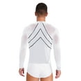 thumbnail image 2 of TiaoBug Men Latin Dance Shirt Leotard Long Sleeve Deep V-neck Velvet Patchwork Mesh Salsa Cha-Cha Bodysuit White XXL, 2 of 6
