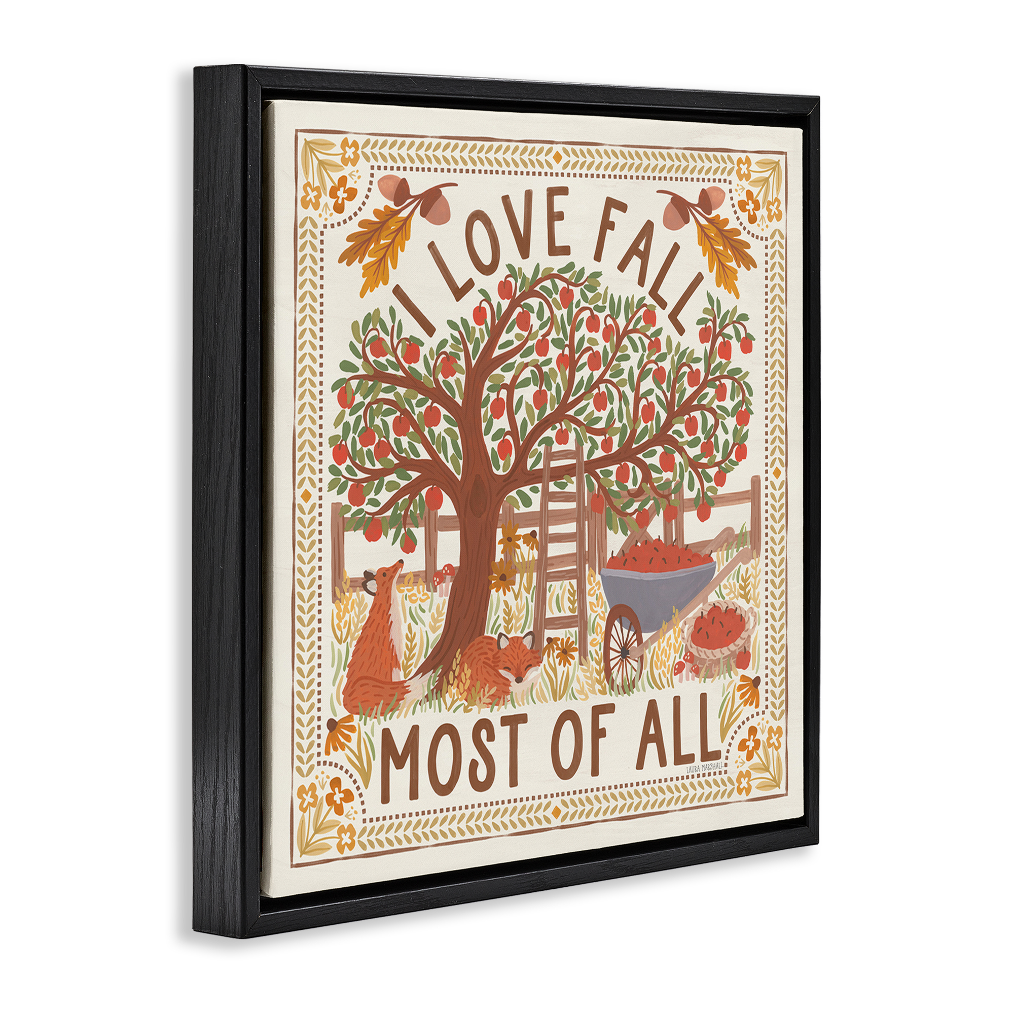 Stupell Industries Love Fall Scenery Landscape Painting Black Floater Framed Art Print Wall Art, 25 x 25