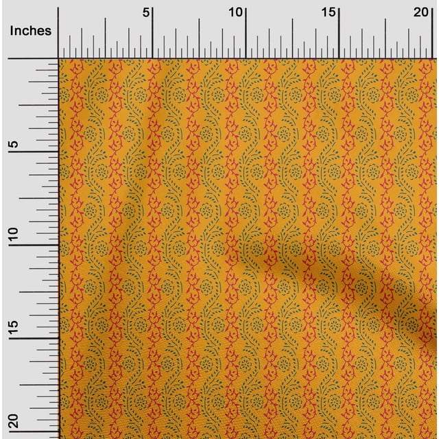 oneOone Cotton Poplin Fabric Leaves & Floral Block Print Fabric BTY 56 Inch Wide