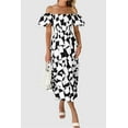 thumbnail image 4 of PRETTYGARDEN Women's Summer Boho Midi Dress Off Shoulder Puff Sleeve Print Smocked Ruffle Beach Long Flowy Dresses, 4 of 7