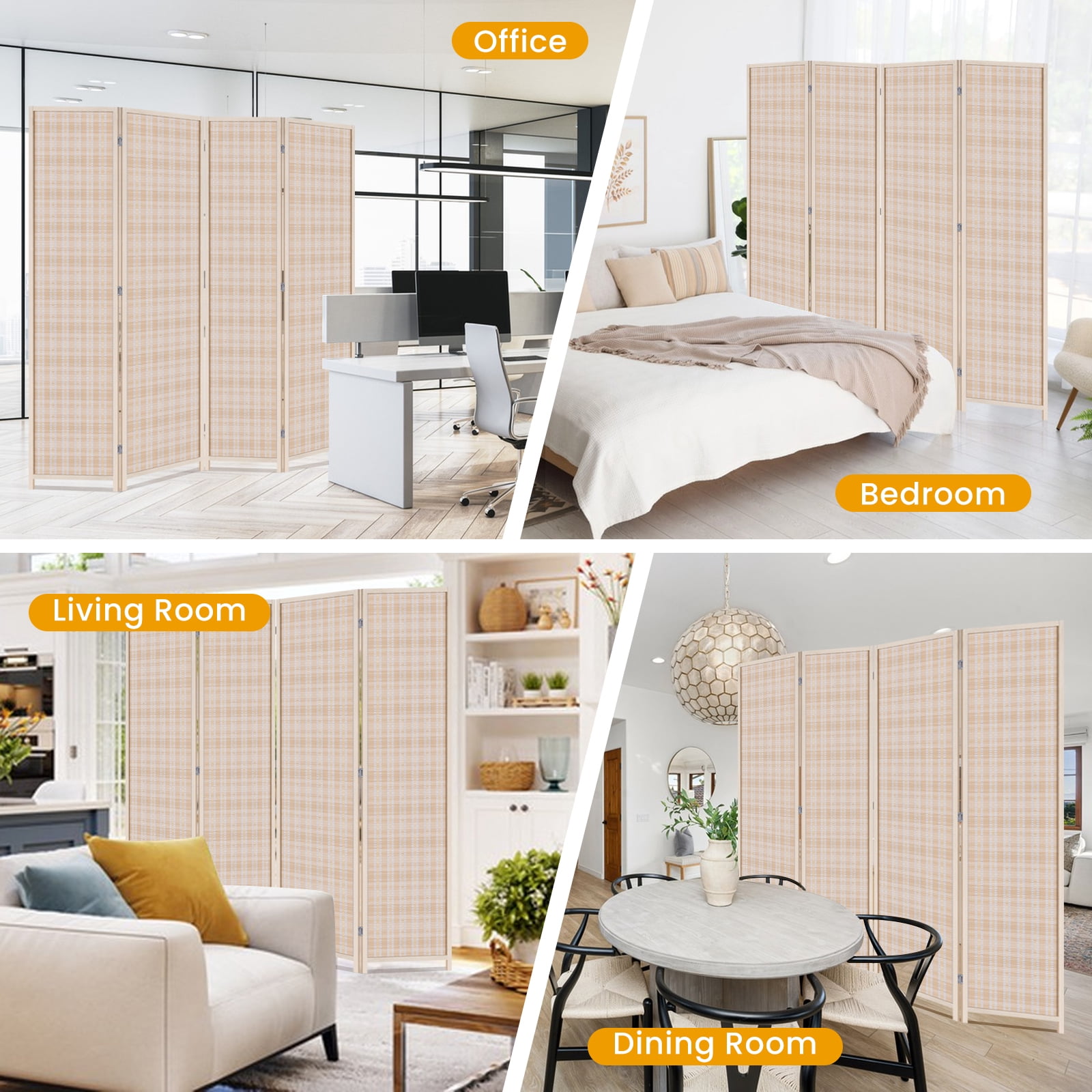 BIQWBIC Bamboo Room Divider Folding Privacy Screen, 72 Inches High, 4 Panel, Nature