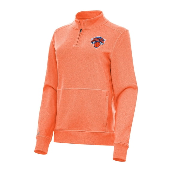 Women's Antigua Heather Orange New York Knicks Crush Quarter-Zip Fleece Sweatshirt