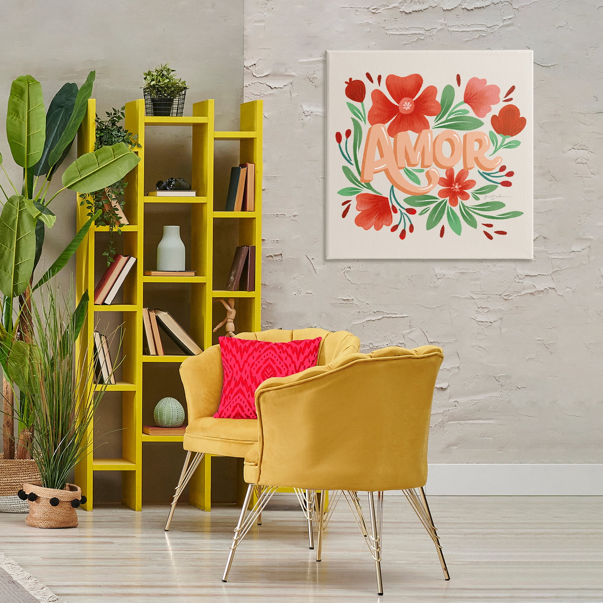 Stupell Industries Amor con Flores Rojas Floral & Botanical Painting Wrapped Canvas Art Print Wall Art, 30 x 30