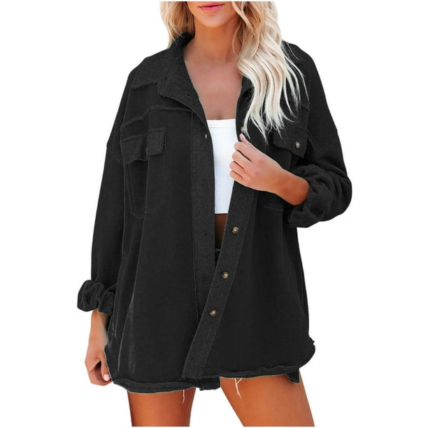 Abrigo de manga larga con bolsillo para mujer, chaqueta con cuello vuelto liso para mujer Fridja hkj878
