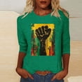 thumbnail image 2 of ibuvkizy Womens Black History Month 3/4 Sleeve T-shirts Ladies' Black Month Fashion Printed Round Neck 3/4 Sleeve T-shirt Loose Top,Green,XXL, 2 of 4