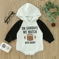 thumbnail image 2 of NOKIO Hooded Long Sleeve Bodysuit, Baby Boys Girls Cotton Patchwork Autumn Rugby Print Football Long Sleeve Hooded Romper Bodysuit Clothes Boys' Footed Pajamas With Zipper, 2 of 4