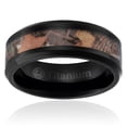 thumbnail image 2 of Mens Camo Hunting Wedding Band in Titanium 8MM Ring Black Plated with Camouflage Inlay - Beveled Edges, 2 of 4