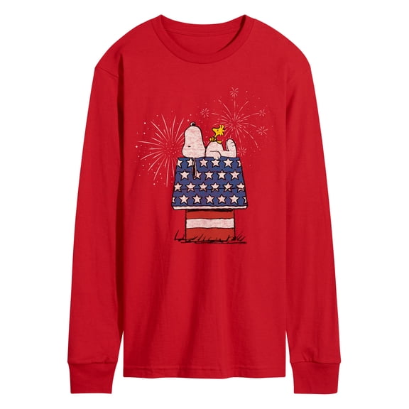 Peanuts - Snoopy Doghouse Wih Fireworks - Men's Long Sleeve Graphic T-Shirt