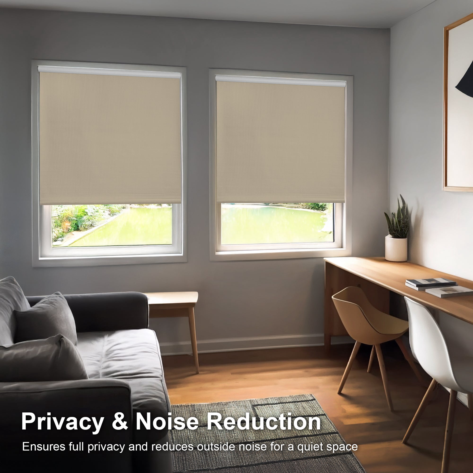 Chicology Textured Blackout Roller Shades | Cordless Light Filtering Window Blinds |52.25"W X 64"H| Decorative Privacy Shades for Home, Bedroom, Living Room, Kitchen | Easy Install | Sand
